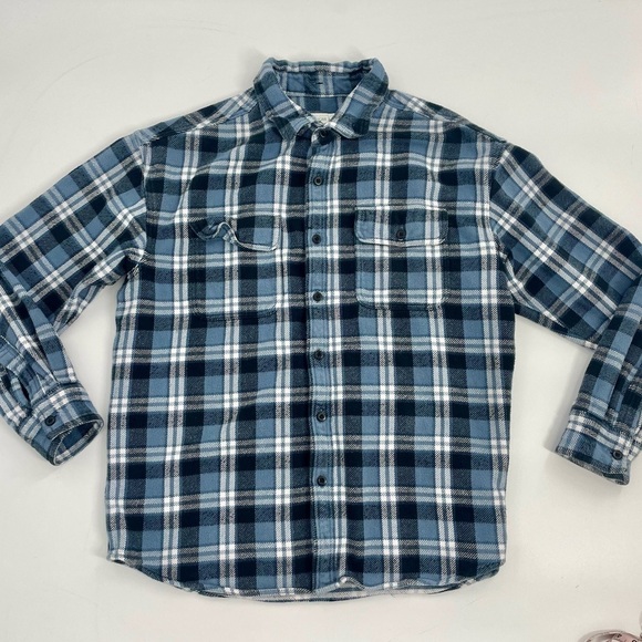 American Eagle Outfitters Men's Large Thick Flannel Shacket Blue Plaid Cabincore - Picture 2 of 11